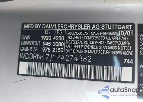 2002 Mercedes-Benz C 230 from USA, damaged, VIN WDBRN47J12A274382